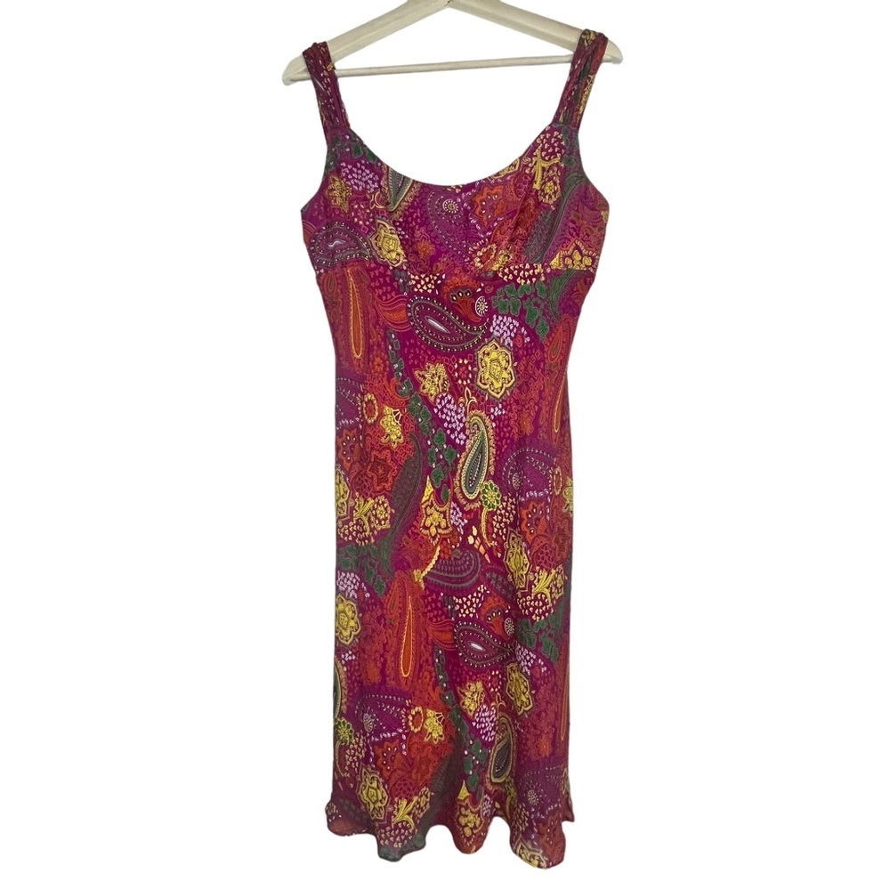 Mica 90s Vintage Multicolor Paisley Print Sleeveless Midi Length Dress (12)